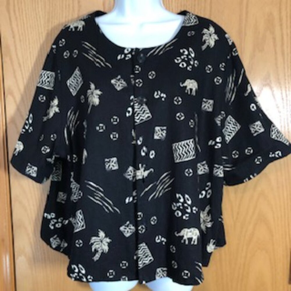 Vintage Reversible Studio Ease Woman 20W Boxy Jacket Elephant Animal Print 1X